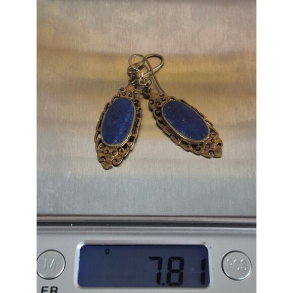 Vintage Sterling Silver Lapis Lazuli Dangle Earrings - Picture 7 of 7
